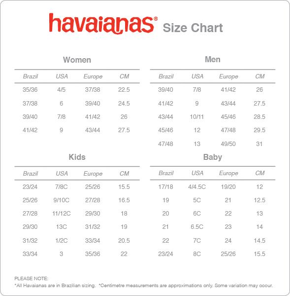 havaianas children's size guide
